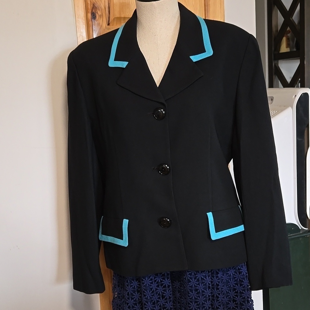 Christian Dior Color Block Blazer Womens Size 14 Black And Teal - Picture 2 of 9